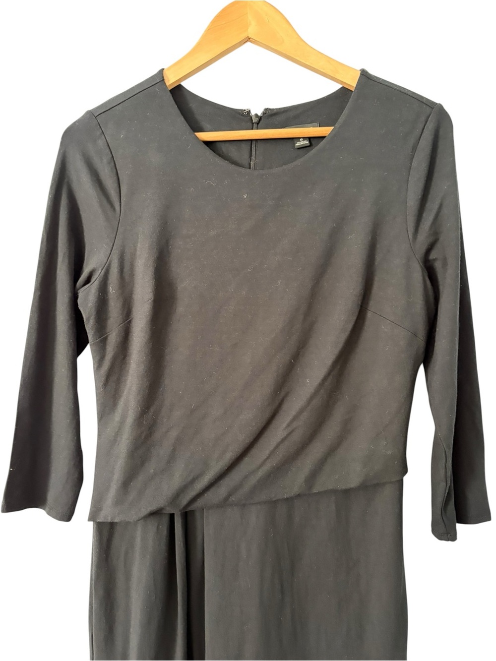 Ann Taylor Black 2in1 Long-Sleeve Draped Sheath Stretchy Dress 6 - Picture 2 of 5